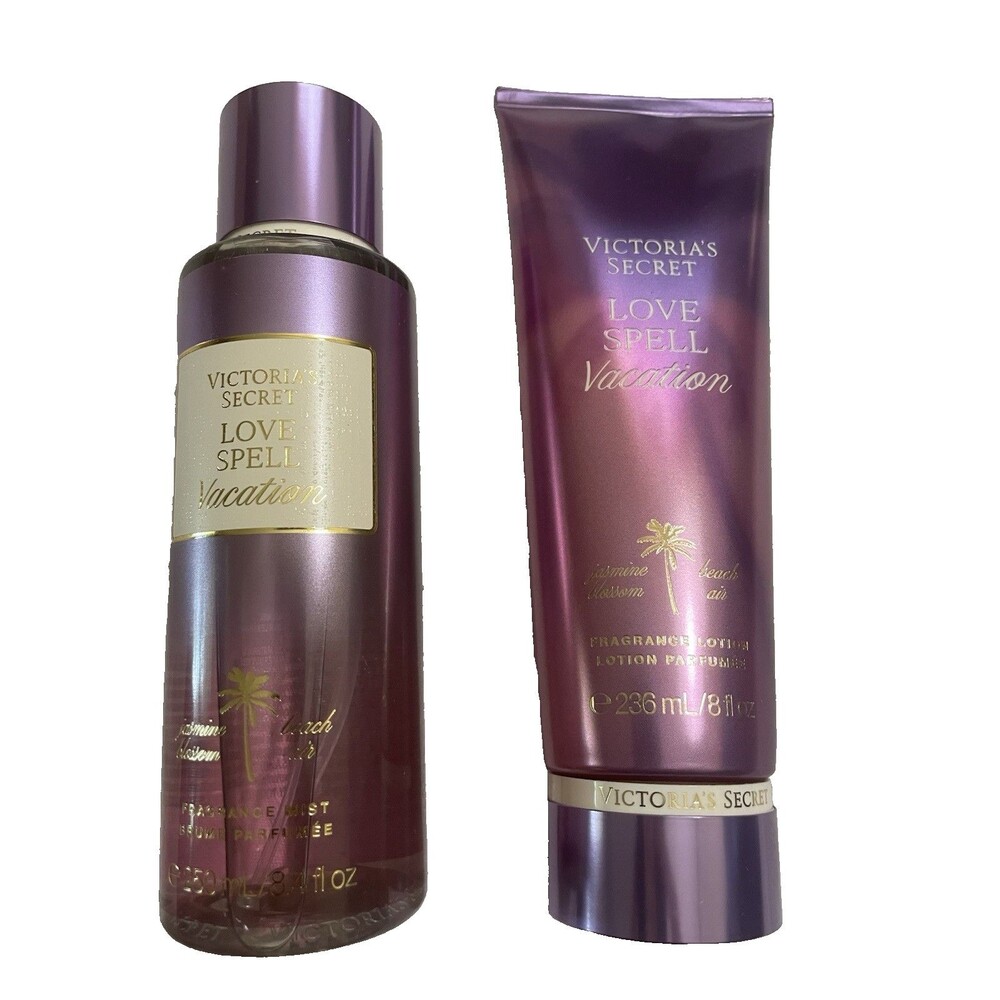 Victoria Secret Love Spell VACATION Lotion 8 Fl Oz & Body Mist 8.4 Fl Oz Set
